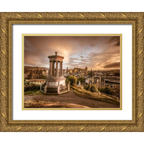 A view from Carlton Hill, Edinburgh, Scotland Gold Ornate Wood Framed Art Print with Double Matting by Frank, Assaf
