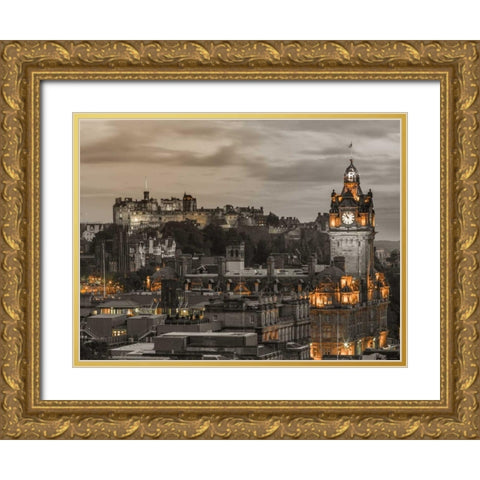 Edinburgh Castle and The Balmoral Hotel, Scotland, FTBR-1917 Gold Ornate Wood Framed Art Print with Double Matting by Frank, Assaf