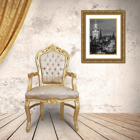 Princess streen and the Balmoral Hotel and night, Edinbrugh, Scotland, FTBR-1800 Gold Ornate Wood Framed Art Print with Double Matting by Frank, Assaf