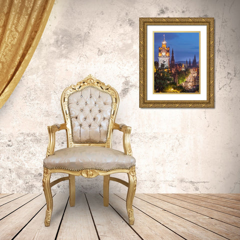 Princess streen and the Balmoral Hotel and night, Edinbrugh, Scotland Gold Ornate Wood Framed Art Print with Double Matting by Frank, Assaf