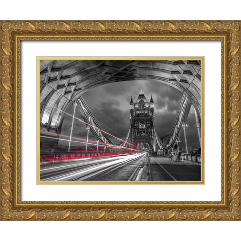 Tower bridge with strip lights, London, UK Gold Ornate Wood Framed Art Print with Double Matting by Frank, Assaf