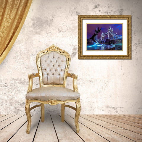 Fountian at tower bridge Gold Ornate Wood Framed Art Print with Double Matting by Frank, Assaf