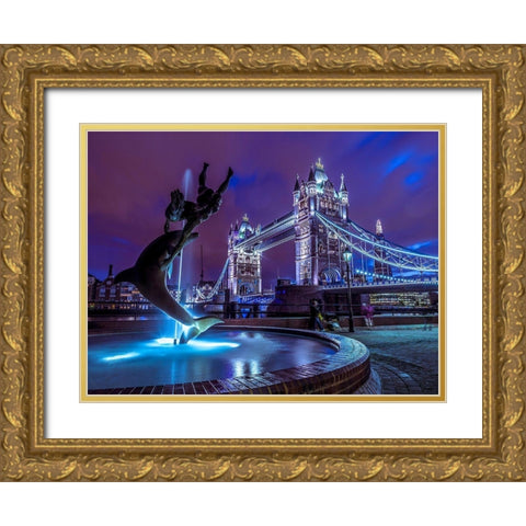 Fountian at tower bridge Gold Ornate Wood Framed Art Print with Double Matting by Frank, Assaf