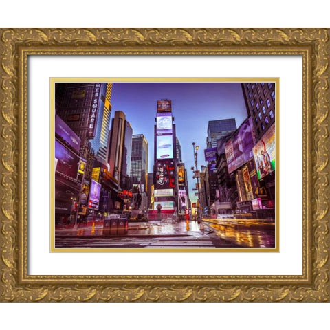 Times square, New York Gold Ornate Wood Framed Art Print with Double Matting by Frank, Assaf