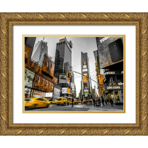 Taxi on broadway, New York Gold Ornate Wood Framed Art Print with Double Matting by Frank, Assaf