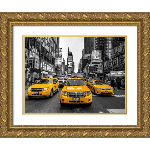 Taxi on broadway, New York Gold Ornate Wood Framed Art Print with Double Matting by Frank, Assaf