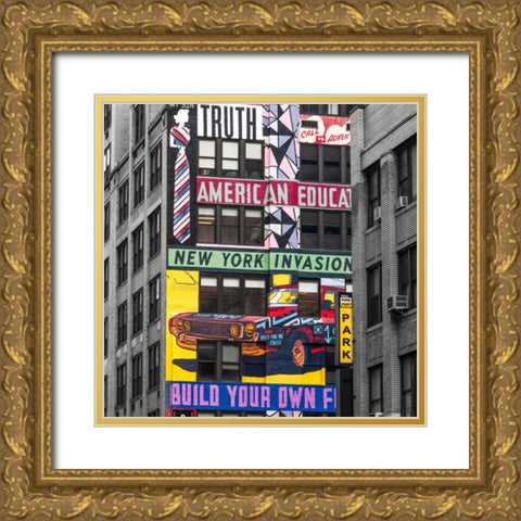 Advertisements on building exterior, New York Gold Ornate Wood Framed Art Print with Double Matting by Frank, Assaf