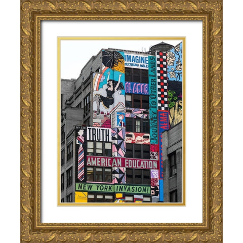 Advertisements on building exterior-New York Gold Ornate Wood Framed Art Print with Double Matting by Frank, Assaf