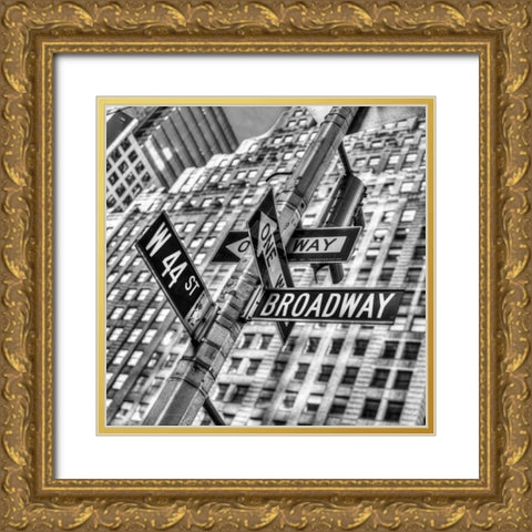 Street signs in New York City Gold Ornate Wood Framed Art Print with Double Matting by Frank, Assaf
