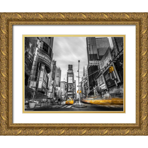 Traffic signal on broadway Times Square, Manhattan, New York City Gold Ornate Wood Framed Art Print with Double Matting by Frank, Assaf