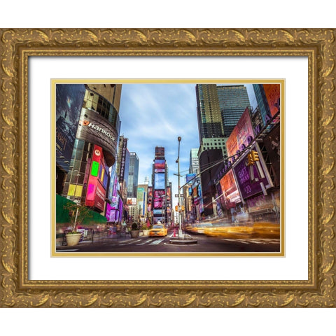 Broadway Times Square-NYC Gold Ornate Wood Framed Art Print with Double Matting by Frank, Assaf