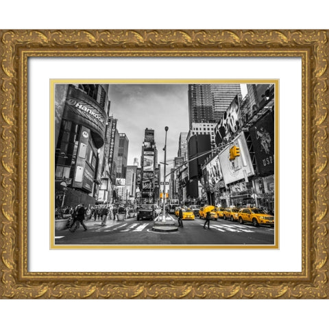 Traffic signal on broadway Times Square, Manhattan, New York City Gold Ornate Wood Framed Art Print with Double Matting by Frank, Assaf