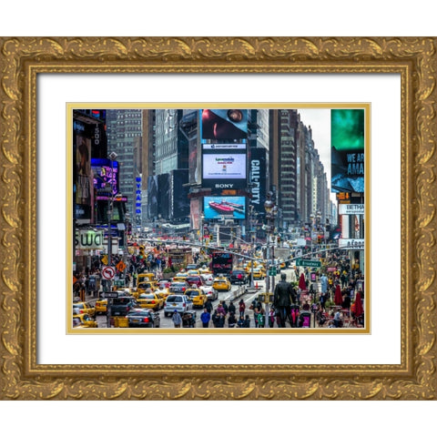Commuters on busy Broadway in Ney York City near Times Square Gold Ornate Wood Framed Art Print with Double Matting by Frank, Assaf