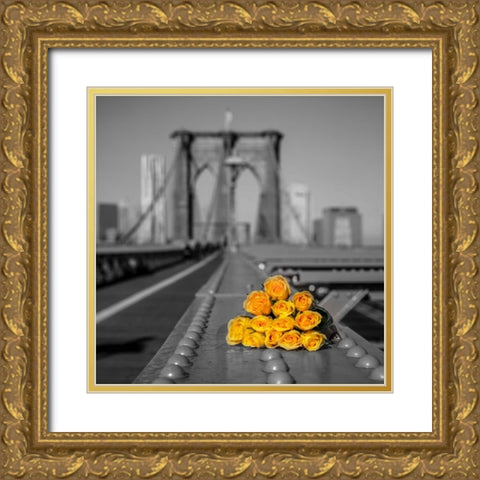 Bunch of roses on Brooklyn Bridge, New York Gold Ornate Wood Framed Art Print with Double Matting by Frank, Assaf