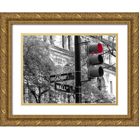 Traffic lights with street signs - New York City Gold Ornate Wood Framed Art Print with Double Matting by Frank, Assaf