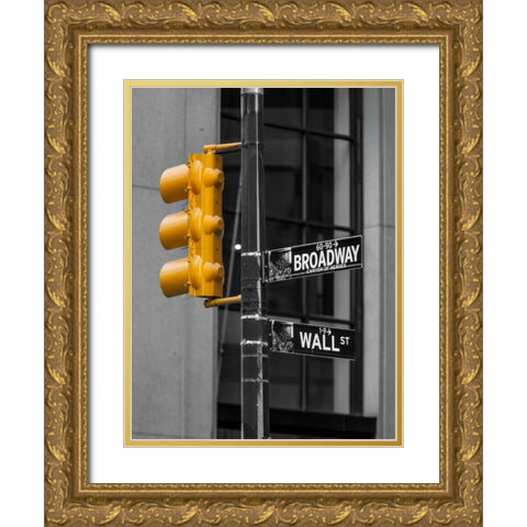 Traffic lights with street signs - New York City Gold Ornate Wood Framed Art Print with Double Matting by Frank, Assaf