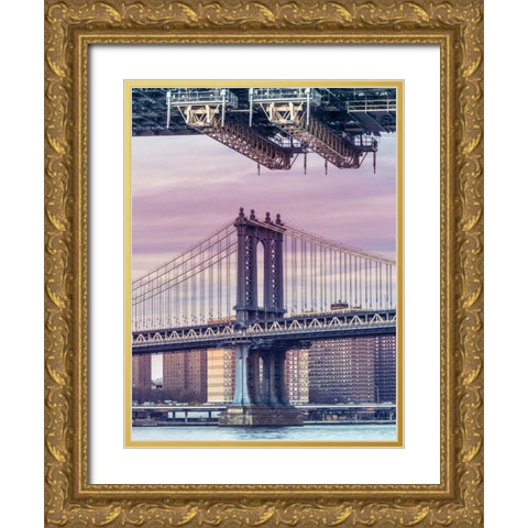 Manhattan bridge over East river - New York City Gold Ornate Wood Framed Art Print with Double Matting by Frank, Assaf