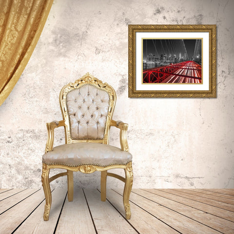 Brooklyn Bridge in evening, New York Gold Ornate Wood Framed Art Print with Double Matting by Frank, Assaf