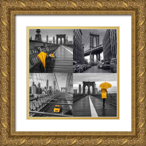 Collage of famous places in New York city Gold Ornate Wood Framed Art Print with Double Matting by Frank, Assaf