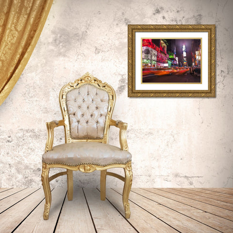 View of Broadway and Times Square at night - New York Gold Ornate Wood Framed Art Print with Double Matting by Frank, Assaf