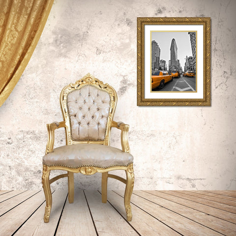 Traffic in front of Flatiron Building, Manhattan, New York Gold Ornate Wood Framed Art Print with Double Matting by Frank, Assaf