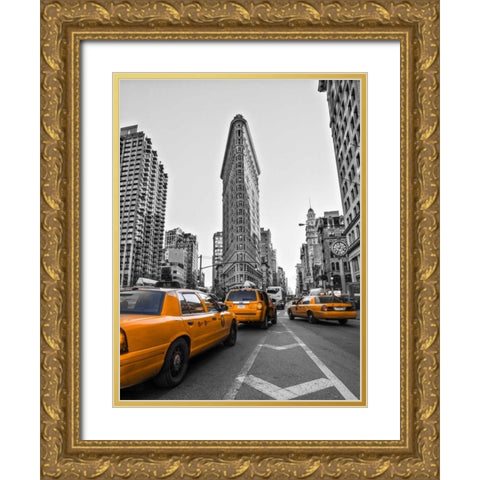 Traffic in front of Flatiron Building, Manhattan, New York Gold Ornate Wood Framed Art Print with Double Matting by Frank, Assaf