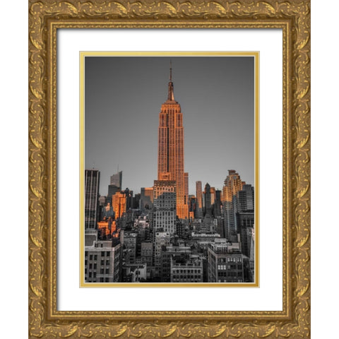Empire State Building with New York City Manhattan skyline with skyscrapers Gold Ornate Wood Framed Art Print with Double Matting by Frank, Assaf