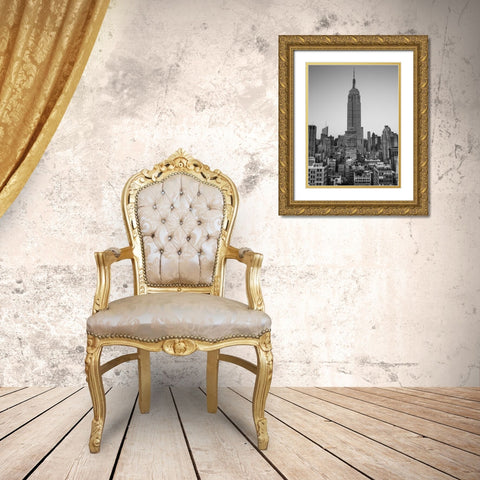 Empire State Building with New York City Manhattan skyline with skyscrapers Gold Ornate Wood Framed Art Print with Double Matting by Frank, Assaf