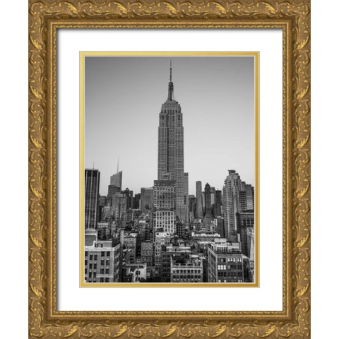 Empire State Building with New York City Manhattan skyline with skyscrapers Gold Ornate Wood Framed Art Print with Double Matting by Frank, Assaf