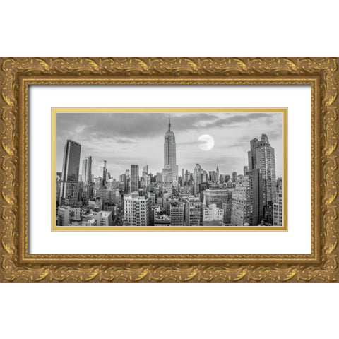 Empire State Building with Manhattan skyline - New York City Gold Ornate Wood Framed Art Print with Double Matting by Frank, Assaf