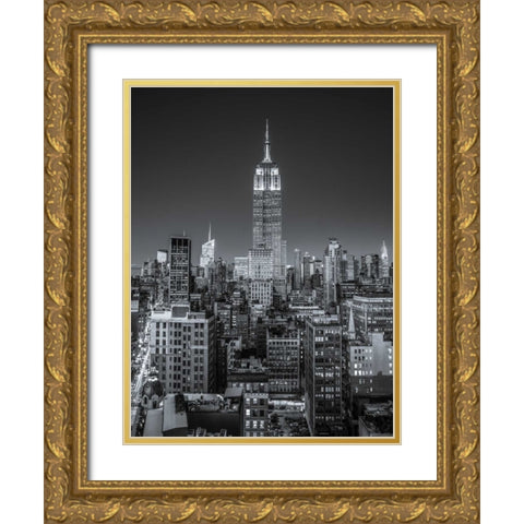 Empire State Building with New York City Manhattan skyline with skyscrapers Gold Ornate Wood Framed Art Print with Double Matting by Frank, Assaf