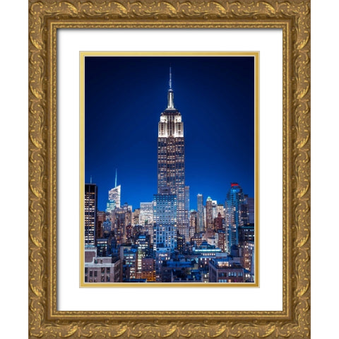 Empire State Building with New York City Manhattan skyline with skyscrapers Gold Ornate Wood Framed Art Print with Double Matting by Frank, Assaf