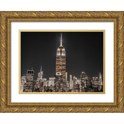 New York City Manhattan skyline with Empire State building Gold Ornate Wood Framed Art Print with Double Matting by Frank, Assaf