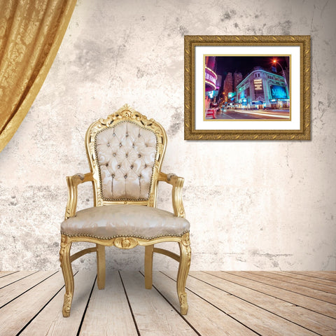 Times square and Broadway at night - New York City Gold Ornate Wood Framed Art Print with Double Matting by Frank, Assaf