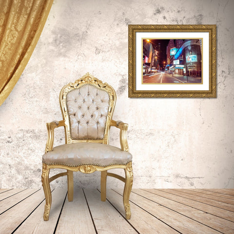 Times square and Broadway at night - New York City Gold Ornate Wood Framed Art Print with Double Matting by Frank, Assaf