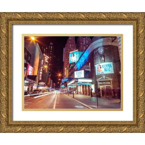 Times square and Broadway at night - New York City Gold Ornate Wood Framed Art Print with Double Matting by Frank, Assaf