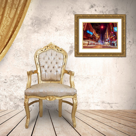 Times square and Broadway at night - New York City Gold Ornate Wood Framed Art Print with Double Matting by Frank, Assaf
