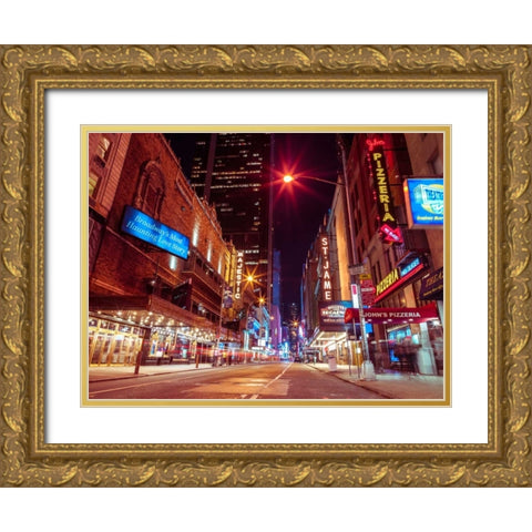 Times square and Broadway at night - New York City Gold Ornate Wood Framed Art Print with Double Matting by Frank, Assaf