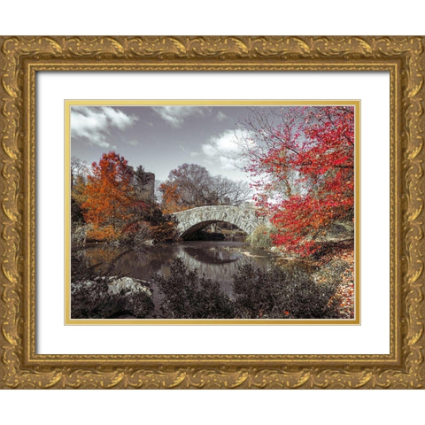 Gapstow bridge in the Autumn, Central park, New York Gold Ornate Wood Framed Art Print with Double Matting by Frank, Assaf