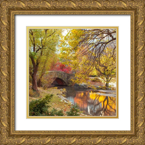 Gapstow bridge in autumn-Central Park-New York city Gold Ornate Wood Framed Art Print with Double Matting by Frank, Assaf