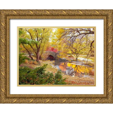 Gapstow bridge in autumn-Central Park-New York city Gold Ornate Wood Framed Art Print with Double Matting by Frank, Assaf