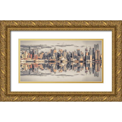 Panoramic view of Lower Manhattan skyline-New York Gold Ornate Wood Framed Art Print with Double Matting by Frank, Assaf
