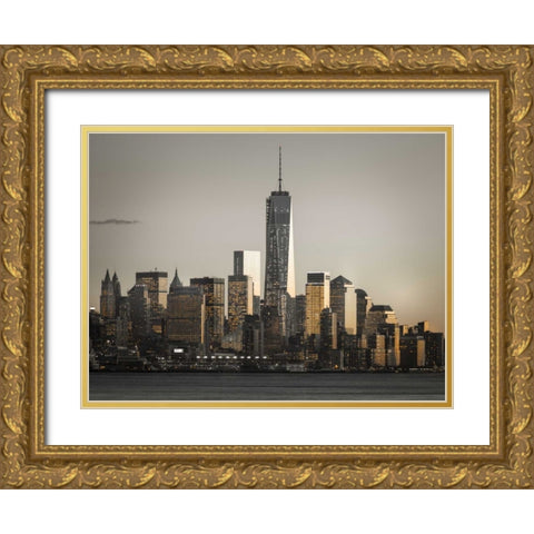 Modern architecture of Manhattan, New York Gold Ornate Wood Framed Art Print with Double Matting by Frank, Assaf
