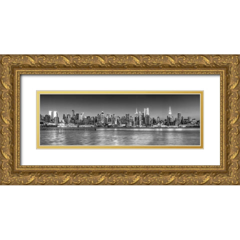 Panoramic view of Lower Manhattan skyline, New York Gold Ornate Wood Framed Art Print with Double Matting by Frank, Assaf