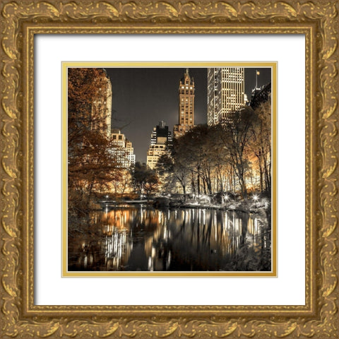 Evening view of Central Park in New York City Gold Ornate Wood Framed Art Print with Double Matting by Frank, Assaf