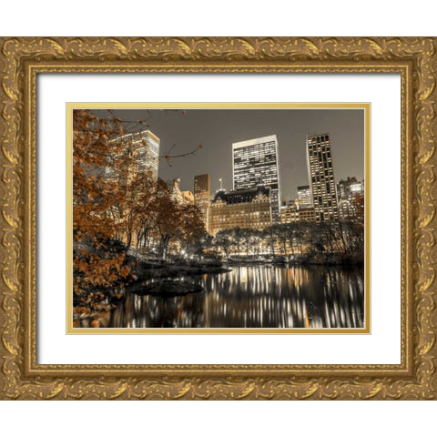 Evening view of Central Park in New York City Gold Ornate Wood Framed Art Print with Double Matting by Frank, Assaf