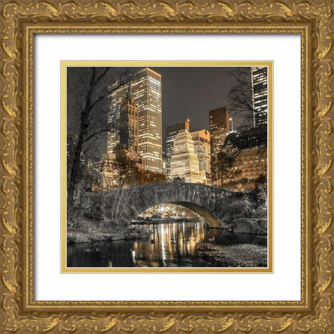 Evening view of Central Park in New York City Gold Ornate Wood Framed Art Print with Double Matting by Frank, Assaf