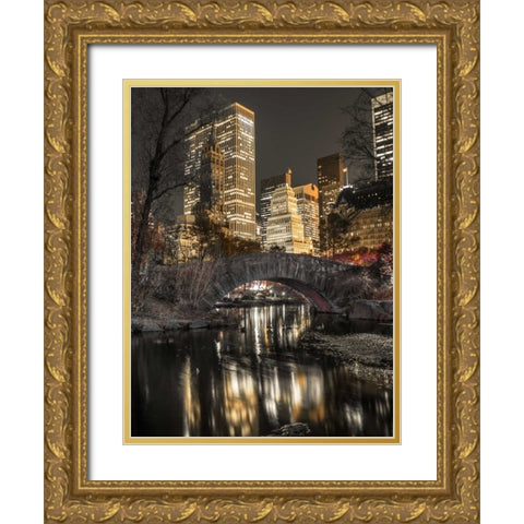 Evening view of Central Park in New York City Gold Ornate Wood Framed Art Print with Double Matting by Frank, Assaf