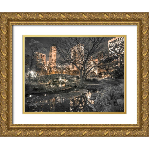 Evening view of Central Park in New York City Gold Ornate Wood Framed Art Print with Double Matting by Frank, Assaf