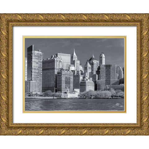 Lower Manhattan Skyline with skyscrapers, New York Gold Ornate Wood Framed Art Print with Double Matting by Frank, Assaf